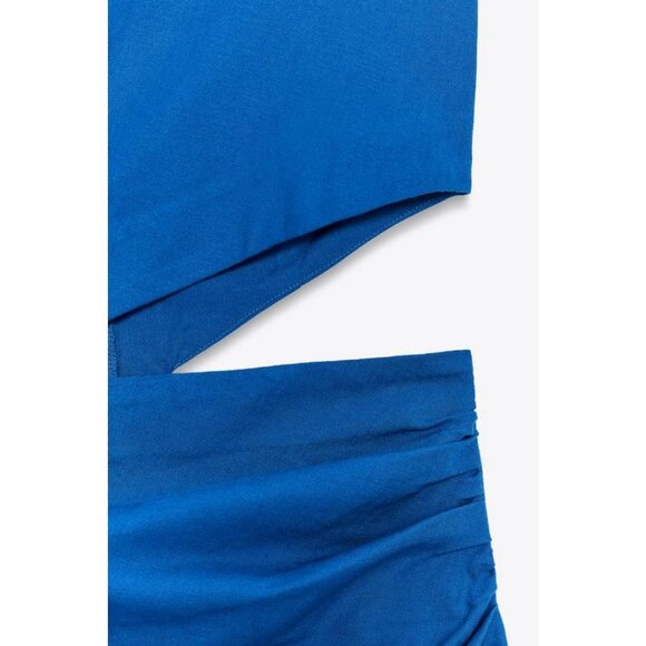ZARA CUT-OUT MIDI DRESS WITH LINEN - Picture 7 of 7